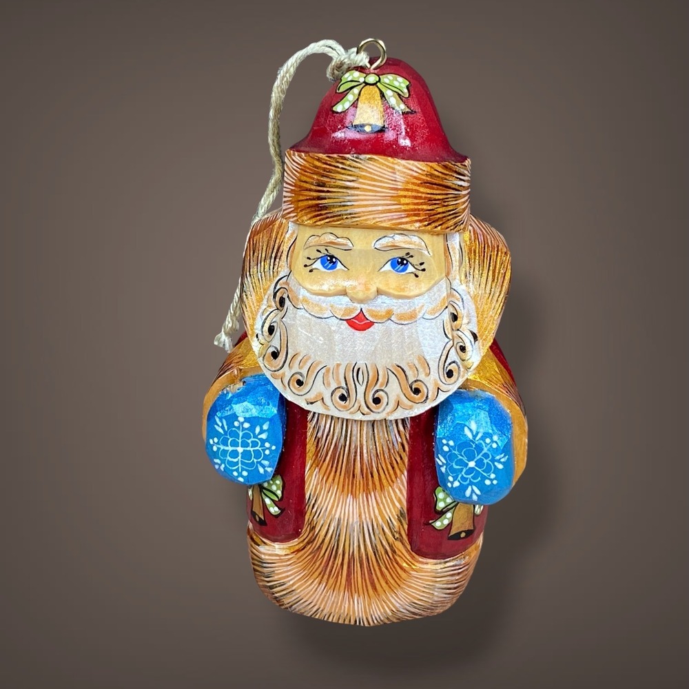 G. DeBrekht Russian Santa Father Frost Wood Figurine 4.5" 1990s Hand Carved